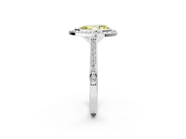 Silver Fancy Yellow Pear Cut Halo Bezel Diamond Pave Band Ring