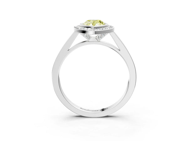 Silver Fancy Yellow Pear Cut Halo Bezel Diamond Pave Band Ring