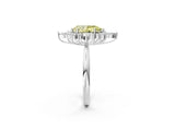 Silver Fancy Yellow Pear Cut Halo Diamond Cluster Ring with Marquise and Round Stones on a White Gold Band with Prong Setting_14