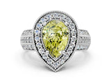 Silver Fancy Yellow Pear Cut Halo Diamond Engagement Ring with Pave Split Shank and Four-Prong Setting_36