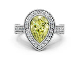 Silver Fancy Yellow Pear Cut Halo Diamond Split Shank Pave Ring_6