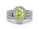 Silver Fancy Yellow Pear Cut Halo Diamond Split Shank Ring with Prong Setting_6