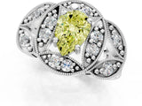 Silver Fancy Yellow Pear Cut Halo Milgrain Diamond Engagement Ring with Leaf Band and Four-Prong Setting_13