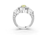 Silver Fancy Yellow Pear Cut Halo Milgrain Diamond Engagement Ring with Leaf Band and Four-Prong Setting_15