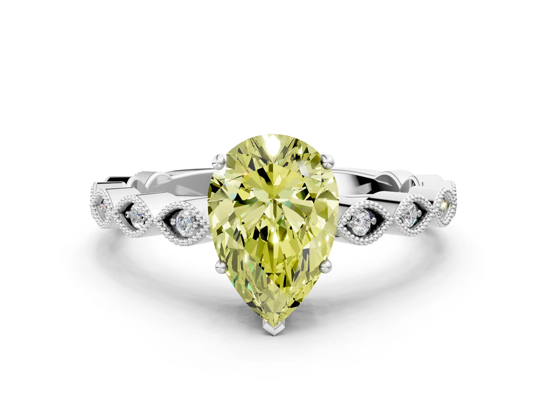 Silver Fancy Yellow Pear Cut Solitaire Diamond Ring with Infinity Twist Band and Four-Prong Setting_6