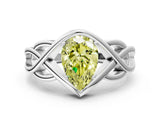 Silver Fancy Yellow Pear Cut Solitaire Intertwined Band Prong Setting Ring_6