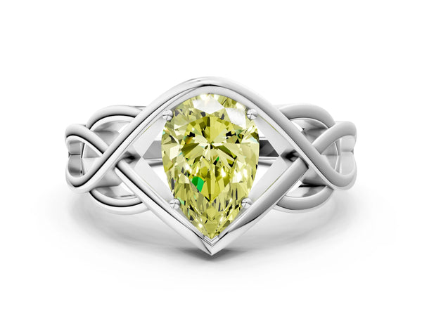 Sterling Silver Pear-Shaped Woven Solitaire Engagement Ring Setting for Fancy Yellow Center