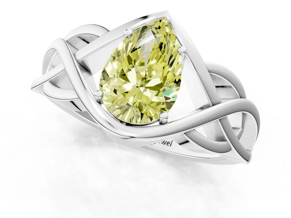 Sterling Silver Pear-Shaped Woven Solitaire Engagement Ring Setting for Fancy Yellow Center