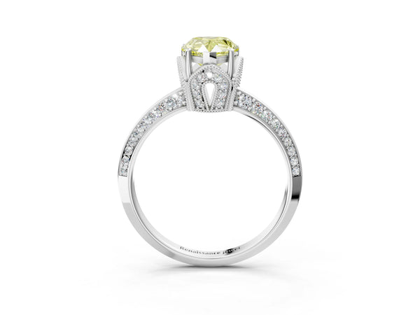 Sterling Silver Pear-Shaped Graduated Pave Engagement Ring Setting for Fancy Yellow Center