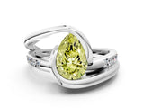 Silver Fancy Yellow Pear Cut Solitaire Tension-Set Diamond Split Shank Ring_6