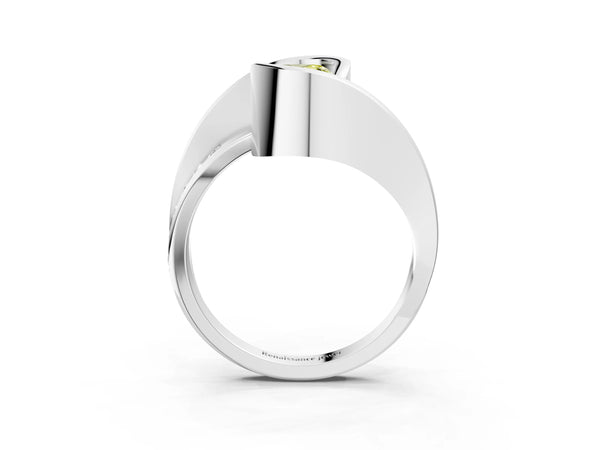 Silver Fancy Yellow Pear Cut Solitaire Tension-Set Diamond Split Shank Ring