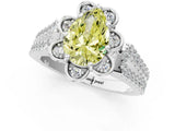 Silver Fancy Yellow Pear  Halo Diamond Floral Split Shank Engagement Ring 2