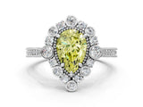 Silver Fancy Yellow Pear  Halo Milgrain Pave Diamond Ring with Four-Prong Setting 1