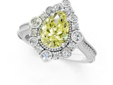 Silver Fancy Yellow Pear  Halo Milgrain Pave Diamond Ring with Four-Prong Setting 2