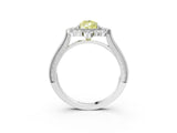 Silver Fancy Yellow Pear  Halo Milgrain Pave Diamond Ring with Four-Prong Setting 4