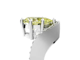 Silver Fancy Yellow Pear  Solitaire Diamond Engagement Ring with Pave Band and Four-Prong Setting 5