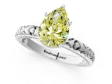 Silver Fancy Yellow Pear  Solitaire Diamond Engagement Ring with XO Engraved Band and Four-Prong Setting 1