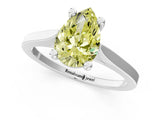 Silver Fancy Yellow Pear  Solitaire Diamond Ring with Four-Prong Setting and Tapered Band 1