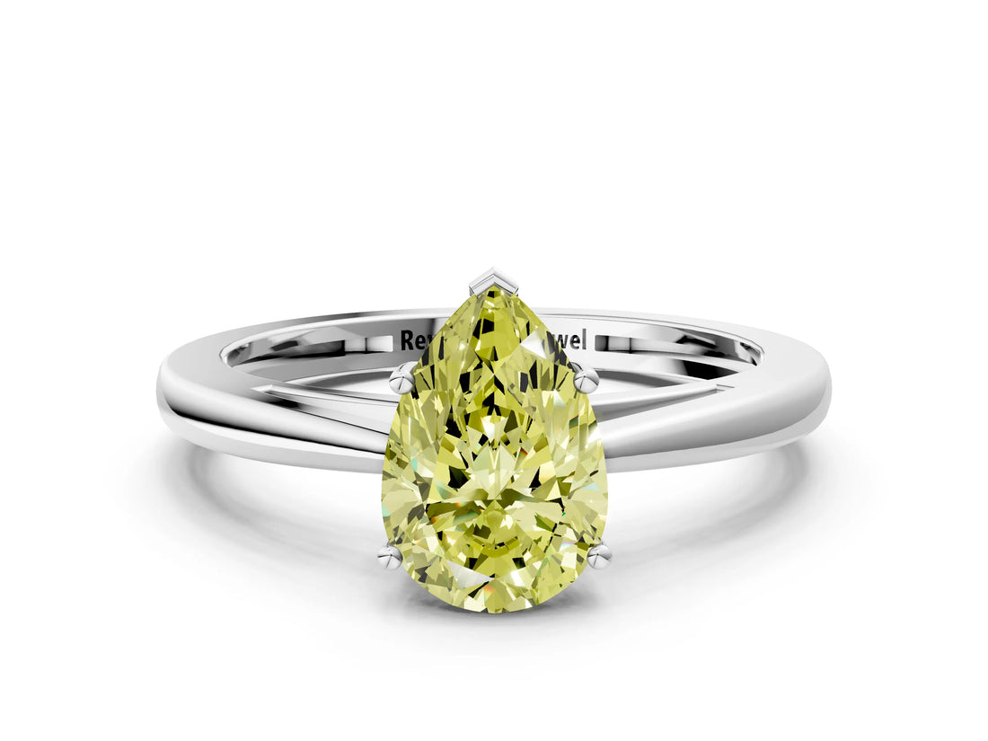 Silver Fancy Yellow Pear  Solitaire Diamond Ring with Split Shank and Four-Prong Setting_12