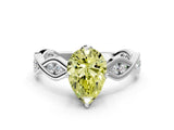 Silver Fancy Yellow Pear  Solitaire Twist Band with Leaf Prong Setting 1