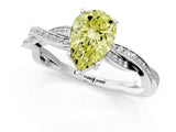 Silver Fancy Yellow Pear  Solitaire Twisted Pave Diamond Ring with Four-Prong Setting_1