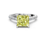 Silver Fancy Yellow Princess  Brilliant Diamond Solitaire with Pavé Band and Four-Prong Setting 1
