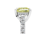 Silver Fancy Yellow Princess  Brilliant Diamond Solitaire with Pavé Band and Four-Prong Setting