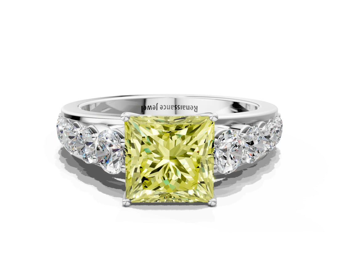 Silver Fancy Yellow Princess Cut Brilliant Diamond Pavé Band with Six-Prong Setting_18