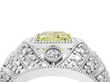 Silver Fancy Yellow Princess Cut Brilliant Halo Pave Diamond Milgrain Ring_10