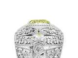 Silver Fancy Yellow Princess Cut Brilliant Halo Pave Diamond Milgrain Ring_11