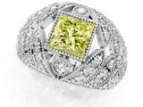 Silver Fancy Yellow Princess Cut Brilliant Halo Pave Diamond Milgrain Ring_7