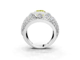 Silver Fancy Yellow Princess Cut Brilliant Halo Pave Diamond Milgrain Ring_9