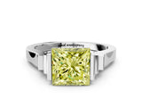 Silver Fancy Yellow Princess Cut Brilliant Solitaire Diamond Ring with Channel Set Band and Bar Prong Setting_6