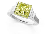 Silver Fancy Yellow Princess Cut Brilliant Solitaire Diamond Ring with Channel Set Band and Bar Prong Setting_7