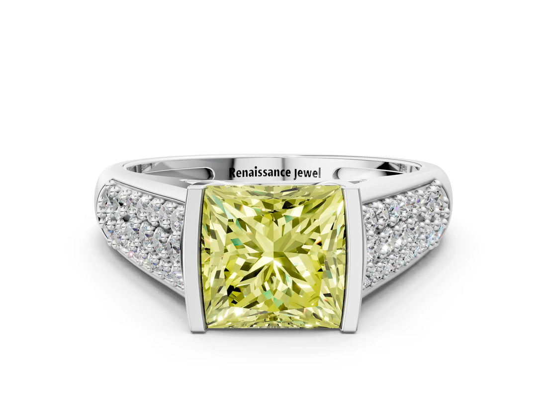 Silver Fancy Yellow Princess Cut Cut Diamond Channel Set Pave Band with Tension Prong Setting_6