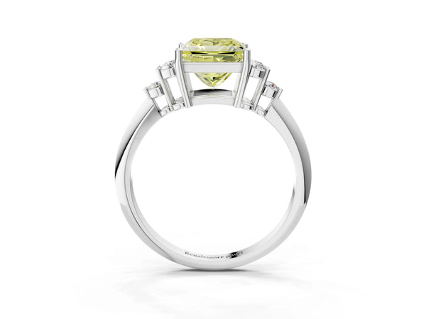 Sterling Silver Princess Cut Cluster Accent Engagement Ring Setting for Fancy Yellow Center