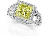 Silver Fancy Yellow Princess Cut Cut Diamond Halo Engagement Ring with Open Split Pavé Band_7
