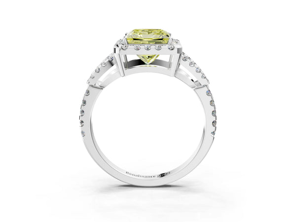 Sterling Silver Princess Cut Split Shank Pave Halo Engagement Ring Setting for Fancy Yellow Center