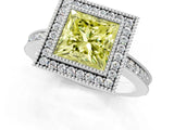 Silver Fancy Yellow Princess Cut Cut Halo Pavé Diamond Ring_13