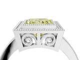 Silver Fancy Yellow Princess Cut Cut Halo Pavé Diamond Ring_16
