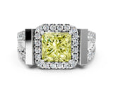 Silver Fancy Yellow Princess Cut Cut Halo Split Shank Prong Set Ring_6