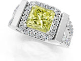 Silver Fancy Yellow Princess Cut Cut Halo Split Shank Prong Set Ring_7