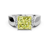 Silver Fancy Yellow Princess Cut Diamond Channel Set Solitaire Ring with Four-Prong Setting_36