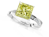 Silver Fancy Yellow Princess Cut Diamond Engagement Ring with Side Stone Accents and Four-Prong Setting_1