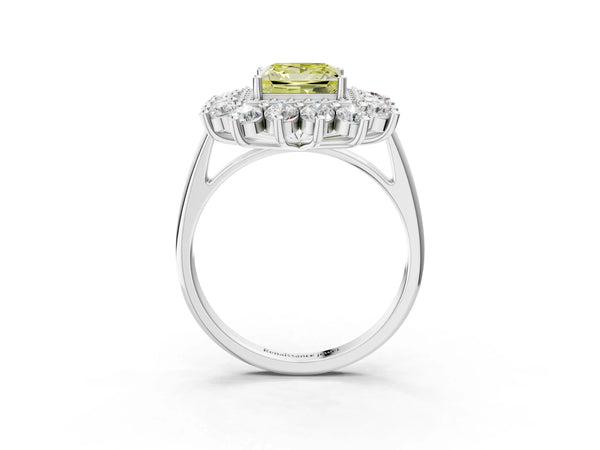 Sterling Silver Princess Cut Floral Double Halo Engagement Ring Setting for Fancy Yellow Center
