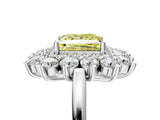 Silver Fancy Yellow Princess Cut Diamond Floral Double Halo Engagement Ring with Prong Setting_49