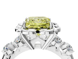 Silver Fancy Yellow Princess  Cut Diamond Floral Halo Engagement Ring with Shared Prong Setting 4