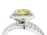 Silver Fancy Yellow Princess Cut Diamond Halo Ring with Round Split Shank and Prong Setting_4