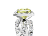 Silver Fancy Yellow Princess Cut Diamond Halo Ring with Round Split Shank and Prong Setting_5