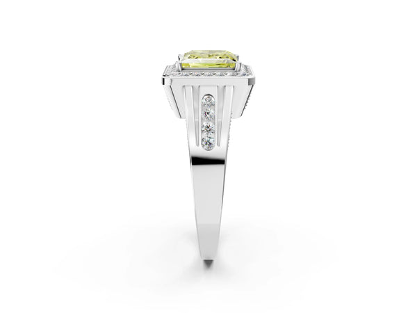 Sterling Silver Princess Cut Channel Set Halo Engagement Ring Setting for Fancy Yellow Center